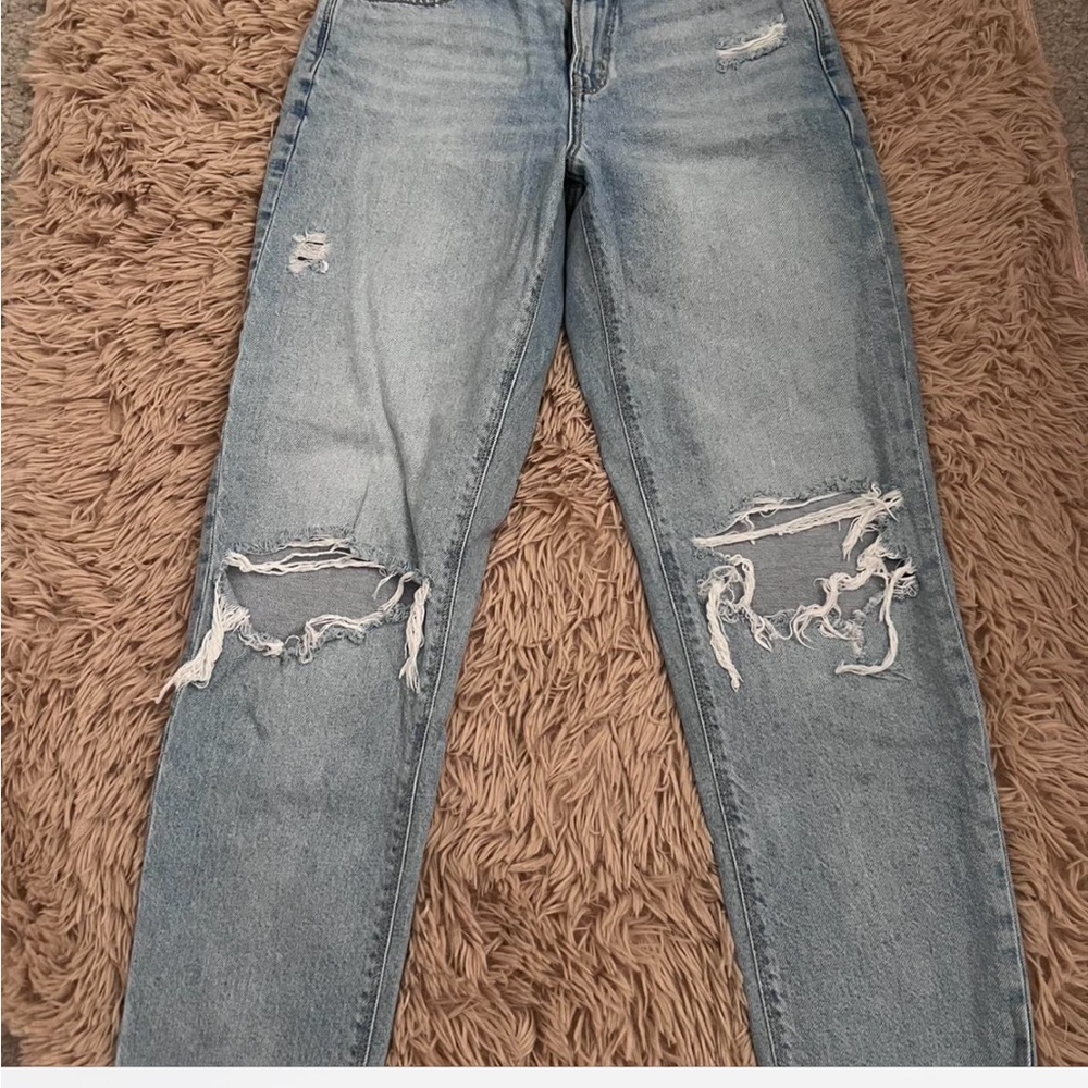 American Eagle Outfitters Blue Boyfriend Jeans with Distressed Details